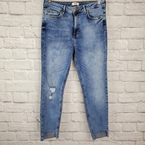 Forever 21 Distressed Step Hem High Rise Jeans